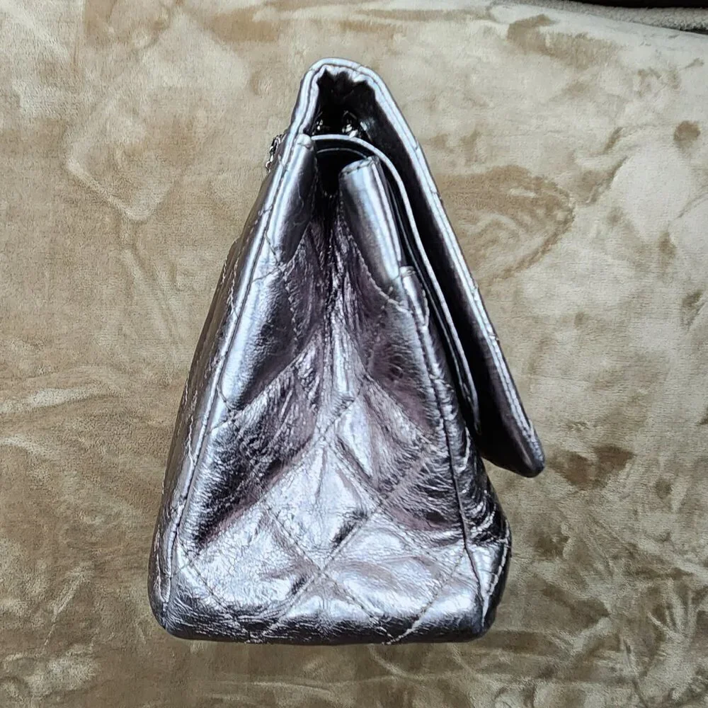 Chanel Metallic Quilted Aged Leather Reissue, Authentic